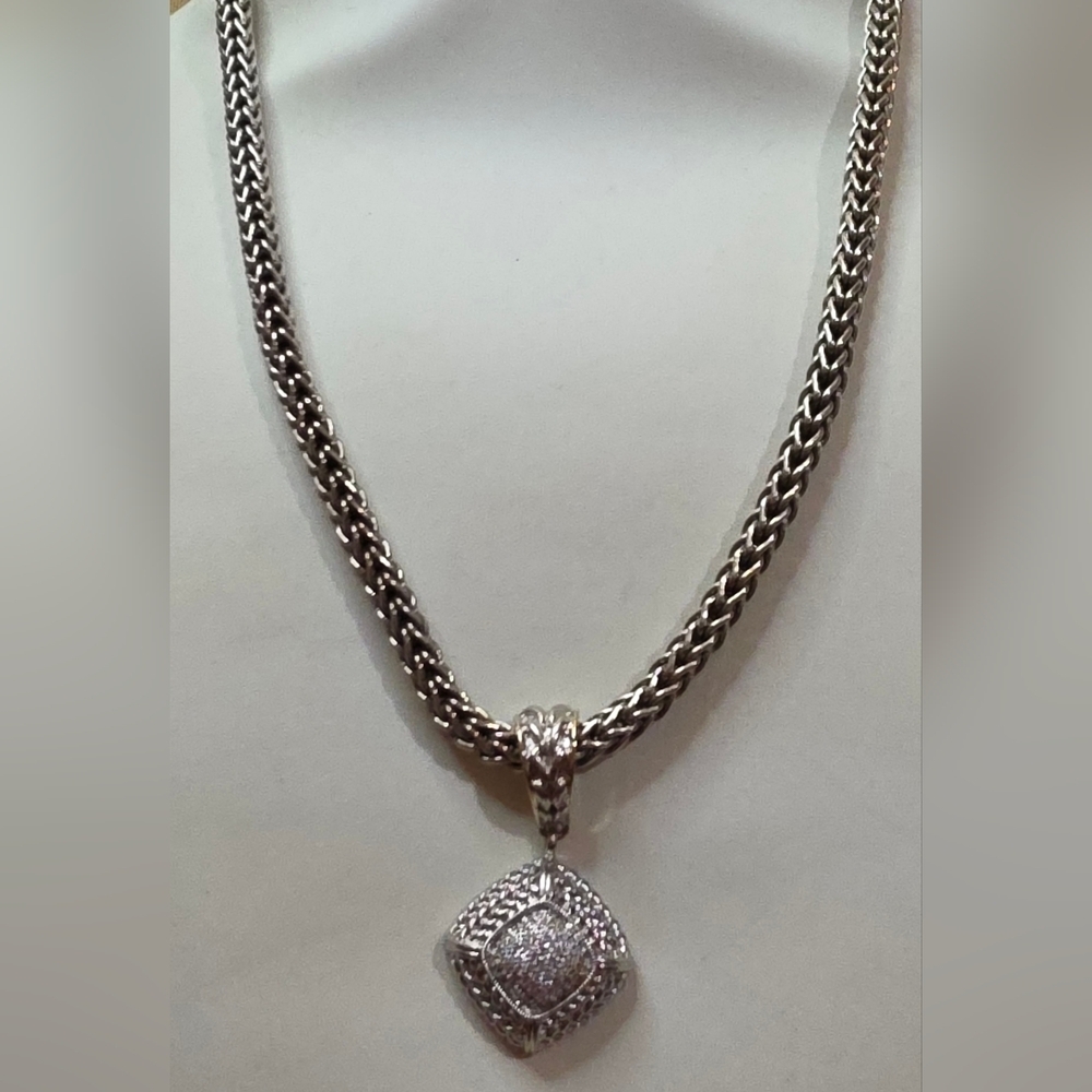 18K GAIL SCOTT GENUINE DIAMOND STERLING SILVER 925 CHAIN & PENDANT 80.95 GR - Picture 3 of 11